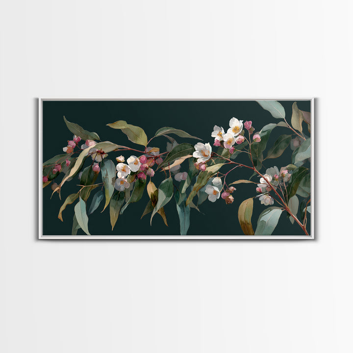 Soft Eucalyptus Branches Arranged Symmetrically Canvas Print, Above Bed Art, Bedroom Decor, Watercolor Art, Serenity, ABA-2x1-98