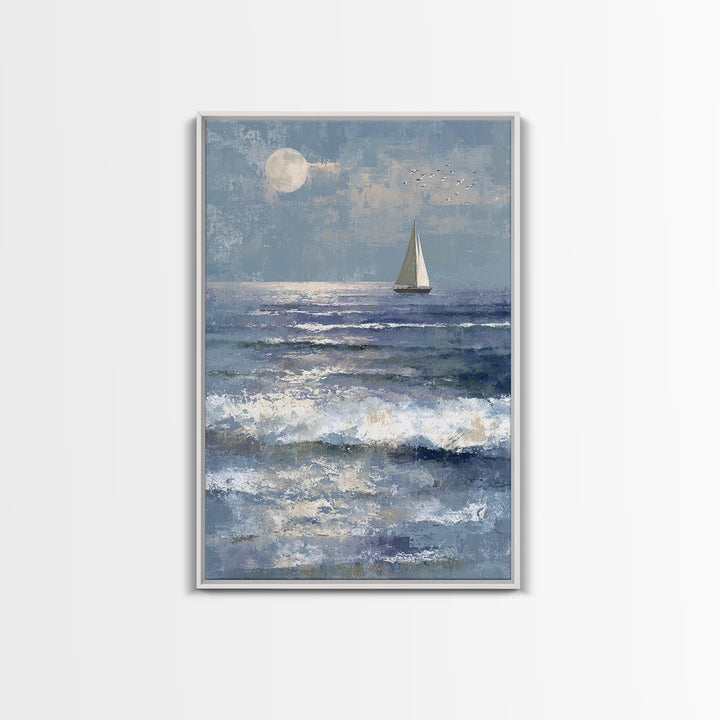 Quiet Moon over a Calm Ocean Horizon Canvas Print, Above Bed Art, Above Bed Decor, Bedroom Decor, Fine Art, Serenity, ABA-2x3-11
