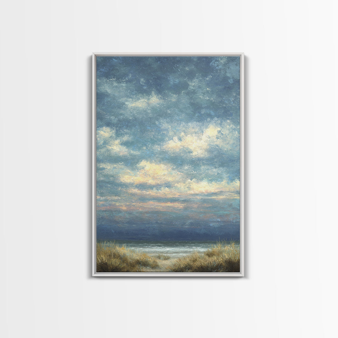Tranquil Cloudscape with Blush Undertones Framed Canvas Print, Above Bed Art, Digital Art, Bedroom Decor, Fine Art, Serenity, ABA-2x3-37