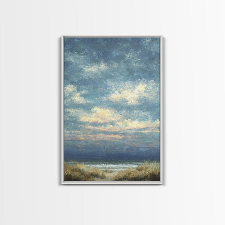 Tranquil Cloudscape with Blush Undertones Framed Canvas Print, Above Bed Art, Digital Art, Bedroom Decor, Fine Art, Serenity, ABA-2x3-37