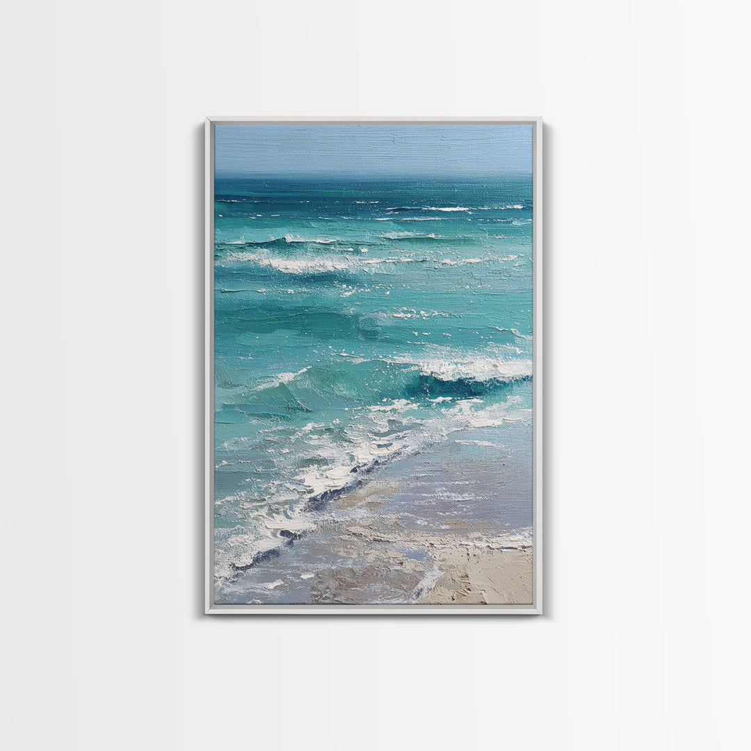 Serene Ocean Tide Seen from Above Framed Canvas Print, Above Bed Art, Dorm Decor, Bedroom Decor, Serenity, Dopamine Decor, ABA-2x3-53