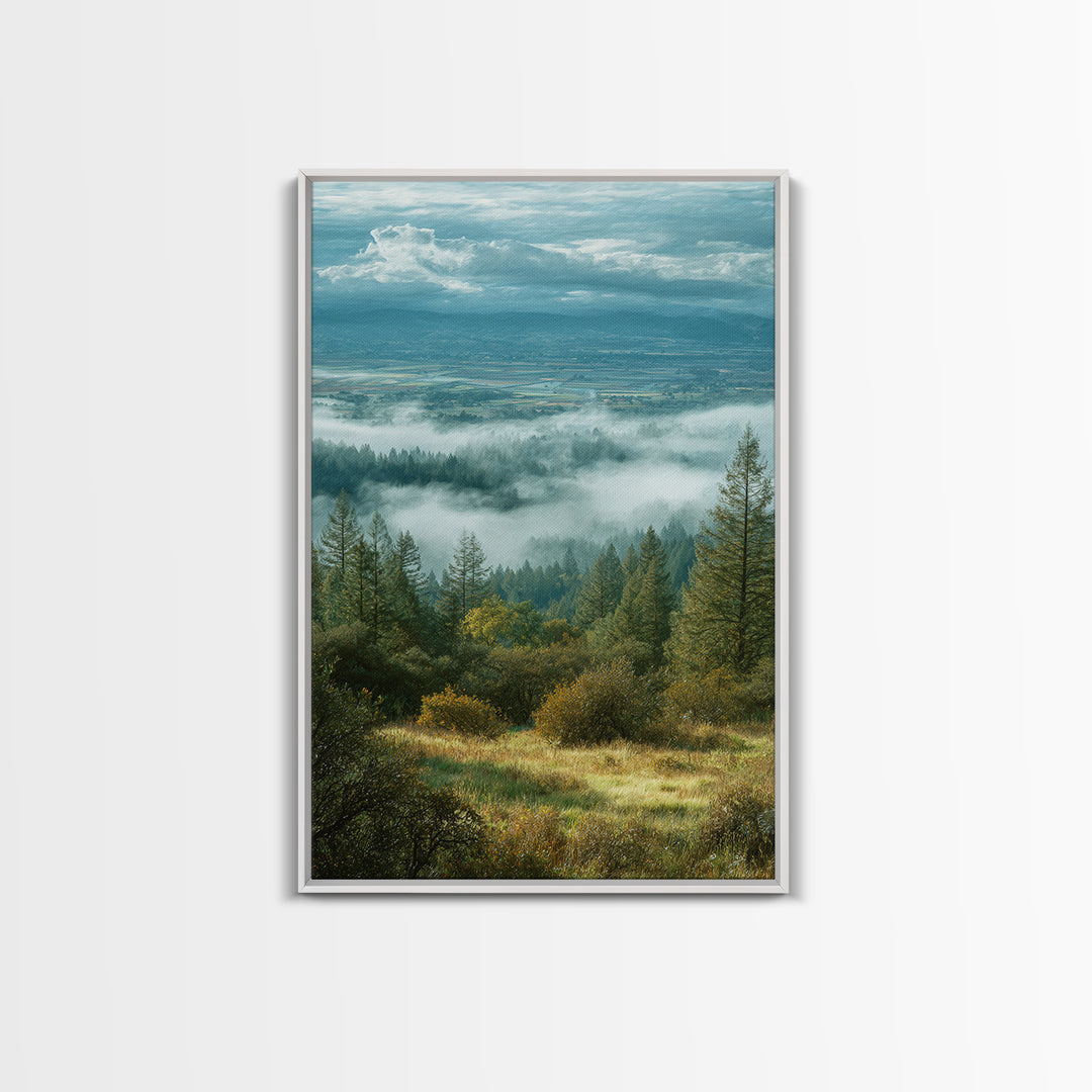Quiet Forest Ridge Softened by Fog Canvas Print, Above Bed Art, Digital Prints, Bedroom Decor, Oil Painting, Serenity, ABA-2x3-70