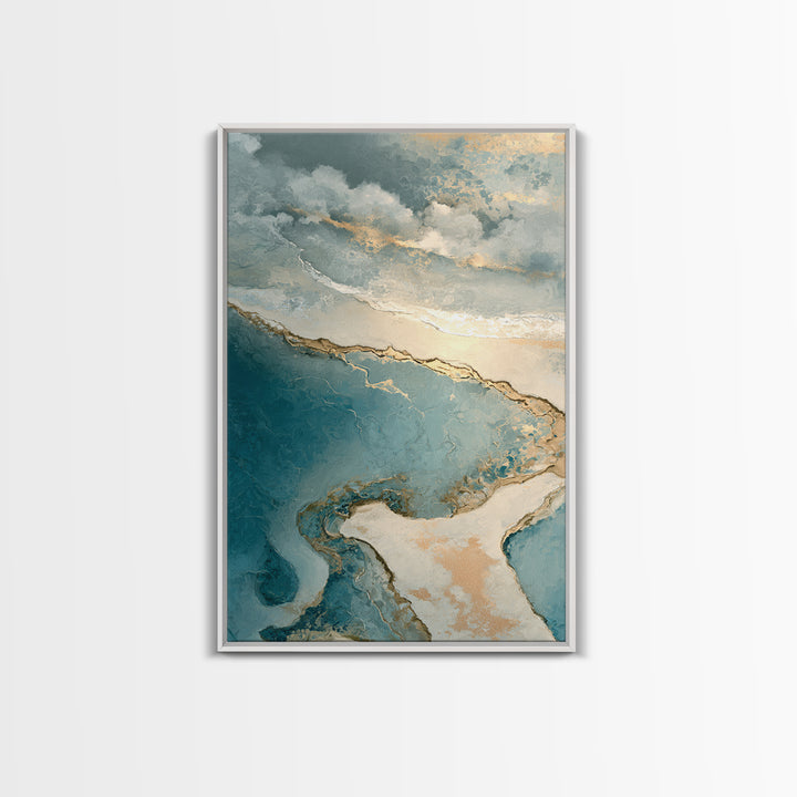 Serene Ocean Tide Seen from Above Canvas Print, Above Bed Art, Digital Print, Bedroom Decor, Watercolor Art, Serenity, ABA-2x3-77