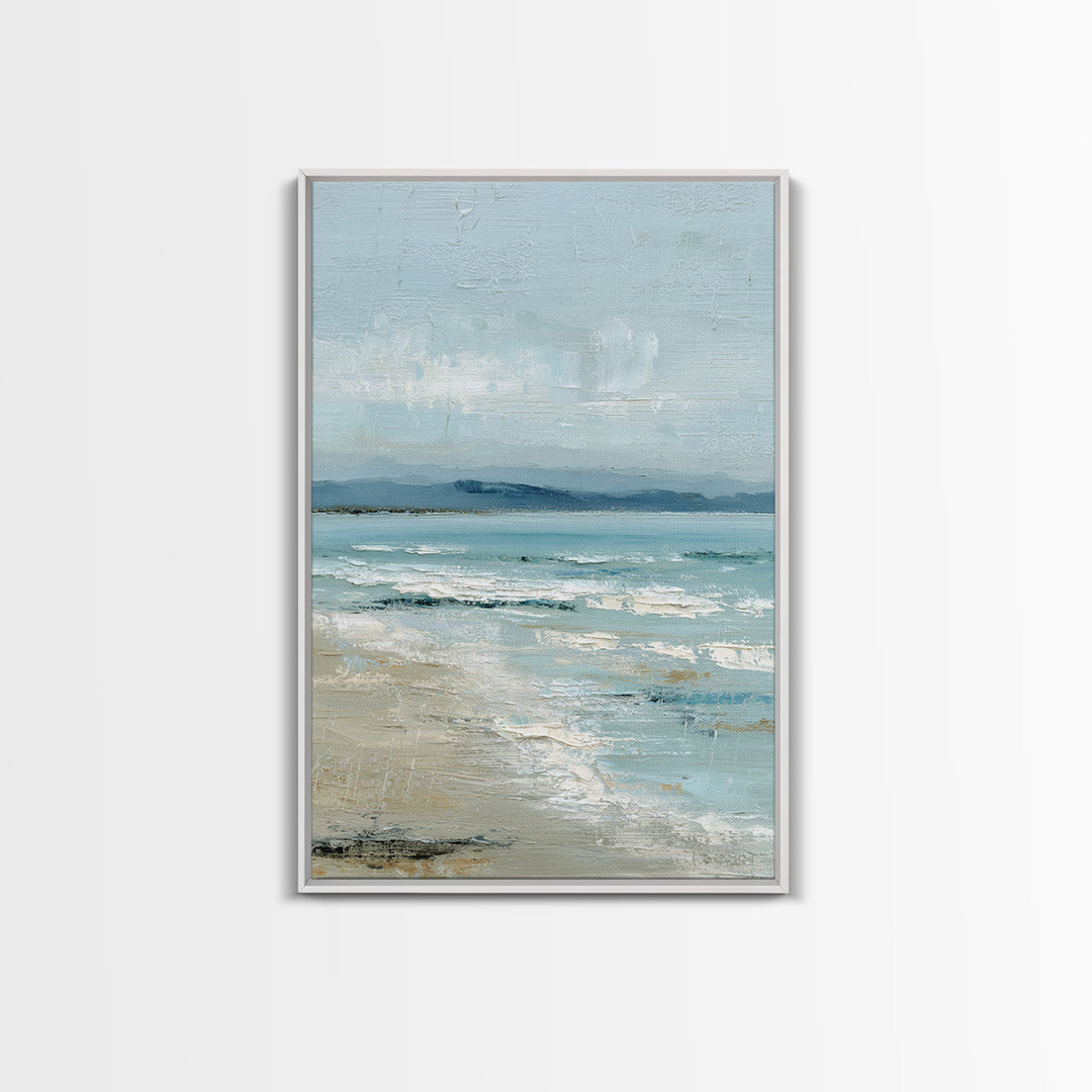 Quiet Moon over a Calm Ocean Horizon Framed Canvas Print, Above Bed Art, Printable Art, Bedroom Decor, Fine Art, Serenity, ABA-2x3-83