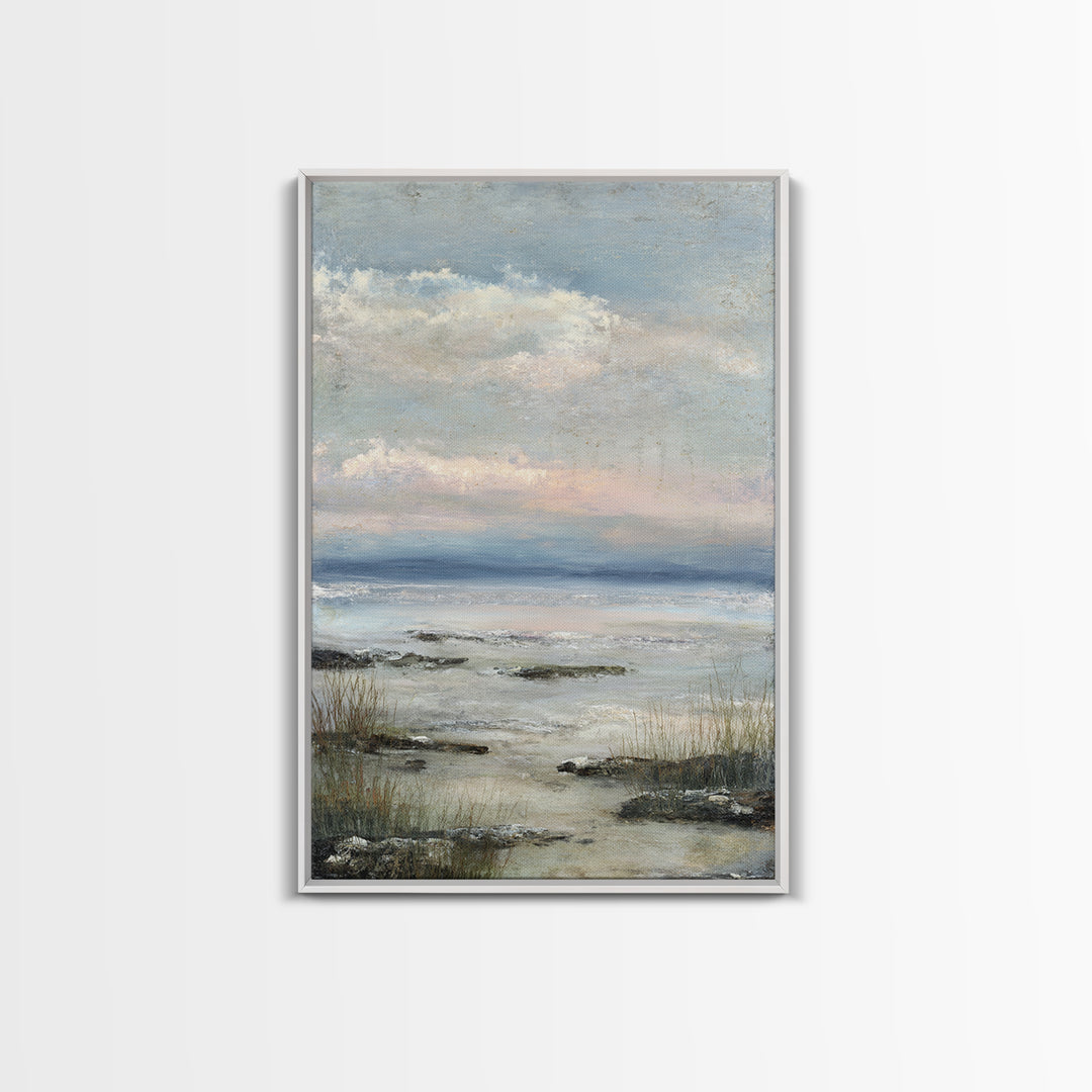 Tranquil Cloudscape with Blush Undertones Framed Canvas Print, Above Bed Art, Printable Art, Bedroom Decor, Fine Art, Serenity, ABA-2x3-85