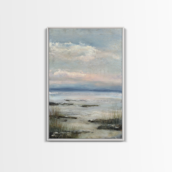 Tranquil Cloudscape with Blush Undertones Framed Canvas Print, Above Bed Art, Printable Art, Bedroom Decor, Fine Art, Serenity, ABA-2x3-85