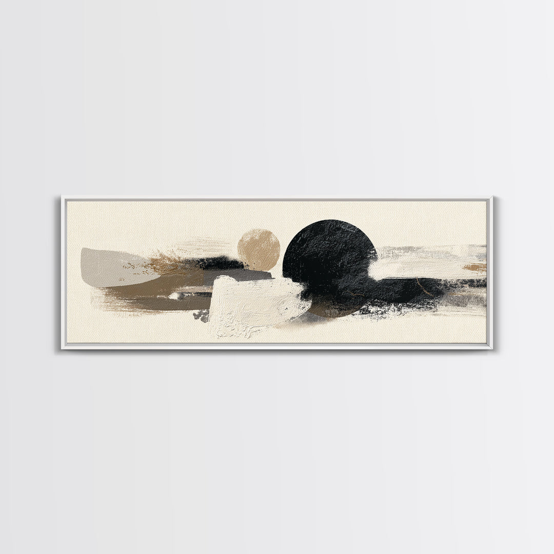 Japandi Ink Shapes Framed Canvas Print, Above Bed Art, Wall Decor, Bedroom Decor, Abstract Art, Serenity, Apartment Decor, ABA-3x1-10