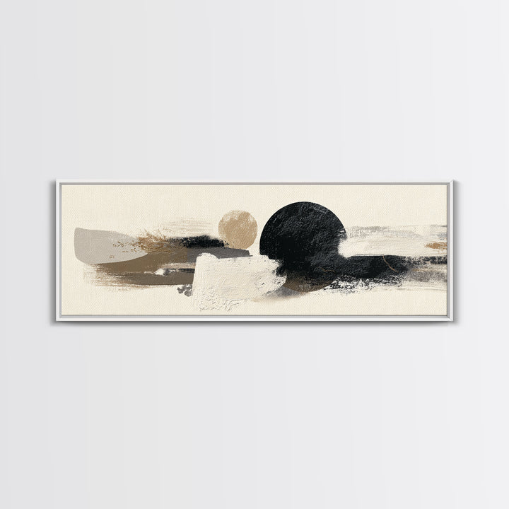 Japandi Ink Shapes Framed Canvas Print, Above Bed Art, Wall Decor, Bedroom Decor, Abstract Art, Serenity, Apartment Decor, ABA-3x1-10
