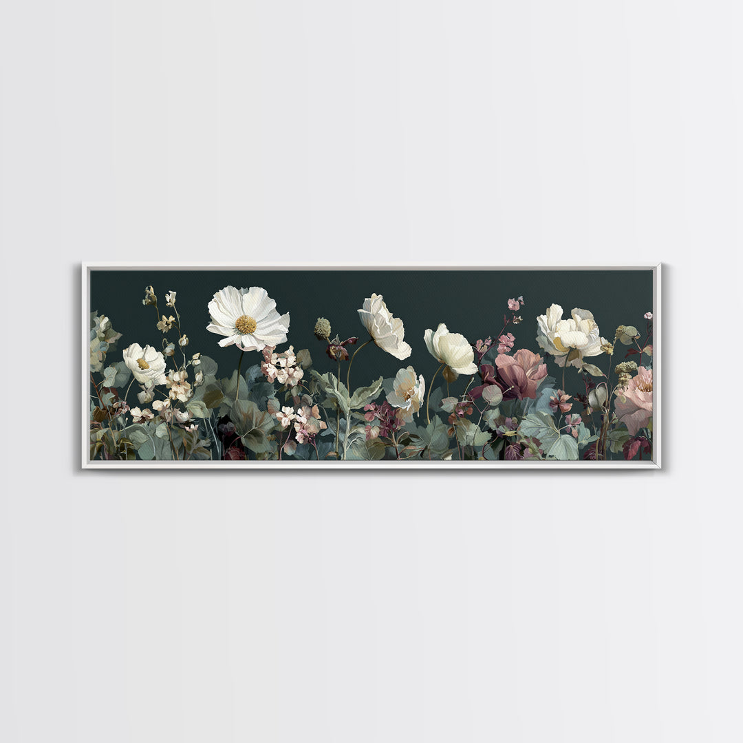 Wide Meadow of Muted Wildflowers at Dusk Canvas Print, Above Bed Art, Bedroom Decor, Serenity, Boho Decor, Western Decor, ABA-3x1-26