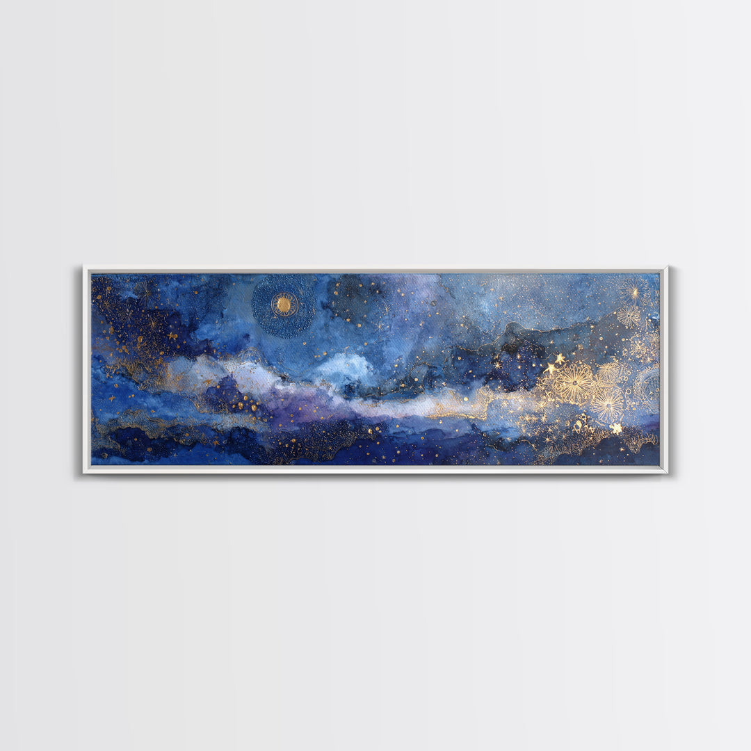 Subtle Celestial Scene Canvas Print, Above Bed Art, Printable Art, Bedroom Decor, Oil Painting, Serenity, Bedroom Wall Art, ABA-3x1-29