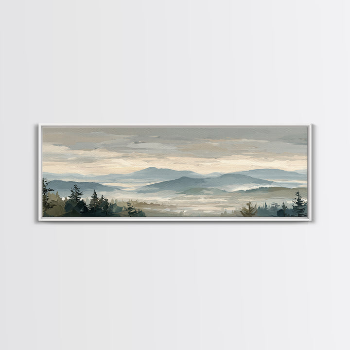 Soft Alpine Horizon Canvas Print, Above Bed Art, Home Decor, Bedroom Decor, Oil Painting, Serenity, Contemporary Art, ABA-3x1-40