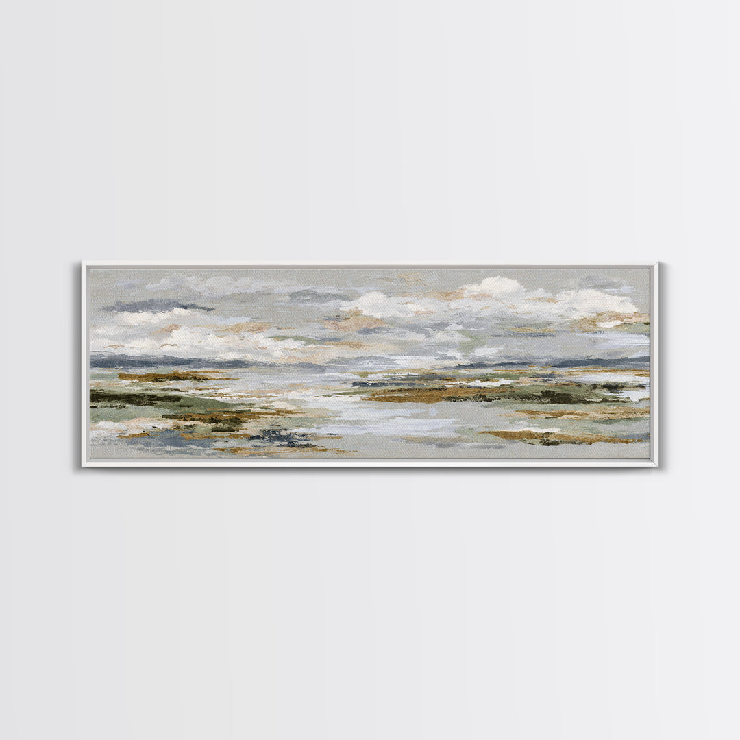 Tranquil Cloudscape with Blush Undertones Canvas Print, Above Bed Art, Horizontal Wall Art, Bedroom Decor, Fine Art, Serenity, ABA-3x1-45
