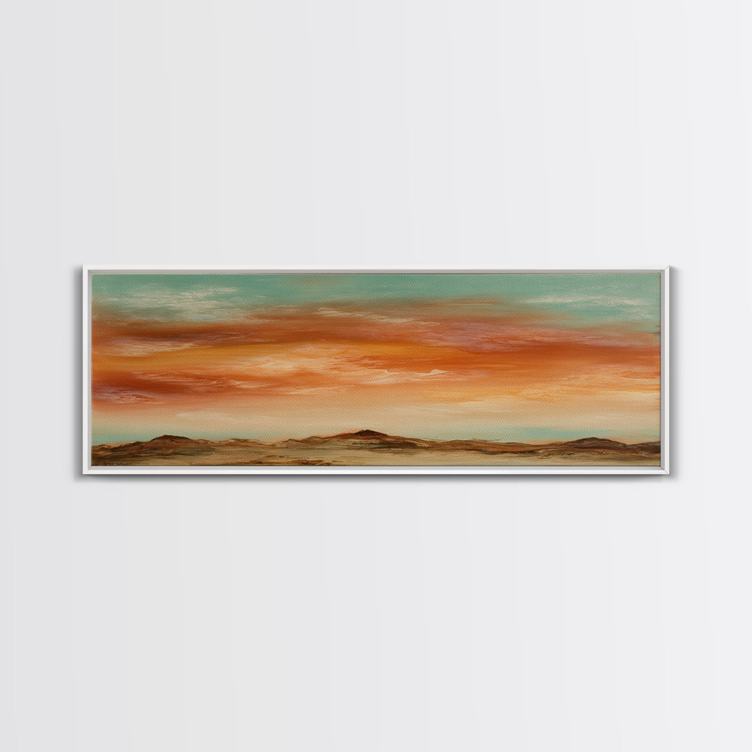 Dreamy Desert Sunset Framed Canvas Print, Above Bed Art, Digital Art, Bedroom Decor, Fine Art, Serenity, Living Room Decor, ABA-3x1-47