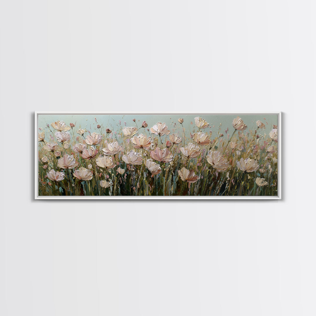 Wide Meadow of Muted Wildflowers at Dusk Canvas Print, Above Bed Art, Bedroom Decor, Serenity, Boho Decor, Western Decor, ABA-3x1-50
