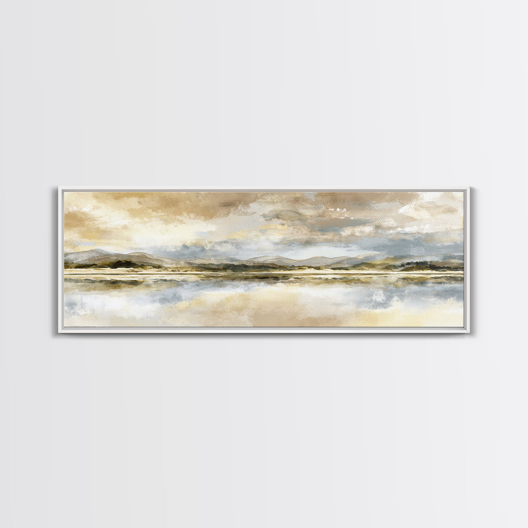 Calming Lake Reflection Framed Canvas Print, Above Bed Art, Printable Wall Art, Bedroom Decor, Oil Painting, Serenity, ABA-3x1-51