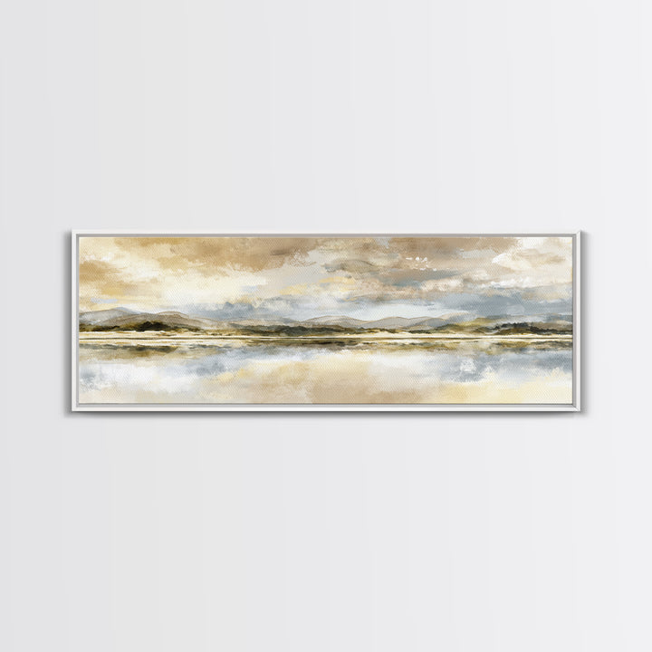 Calming Lake Reflection Framed Canvas Print, Above Bed Art, Printable Wall Art, Bedroom Decor, Oil Painting, Serenity, ABA-3x1-51