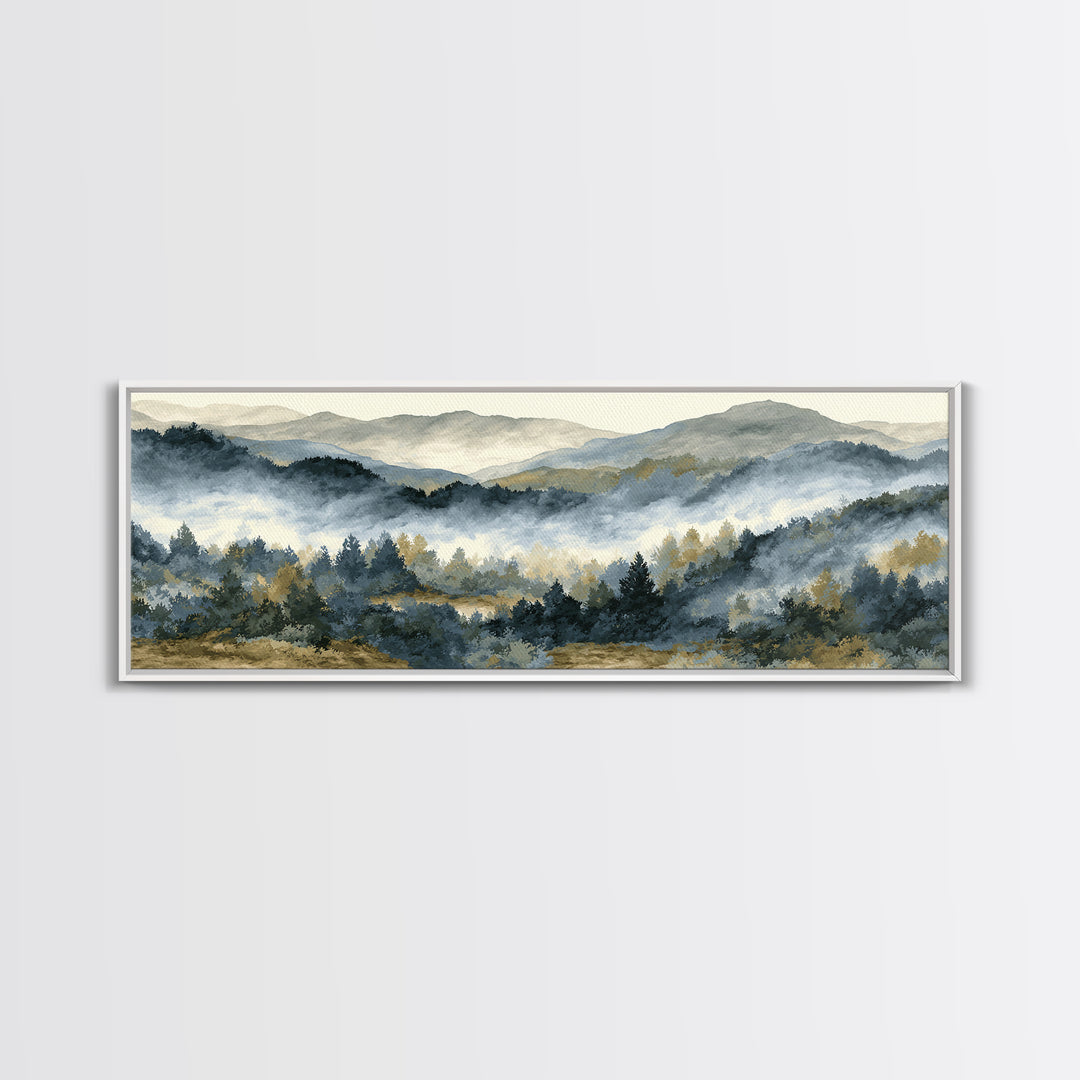 Quiet Forest Ridge Softened by Fog Canvas Print, Above Bed Art, Boho Decor, Bedroom Decor, Serenity, Statement Artwork, ABA-3x1-54
