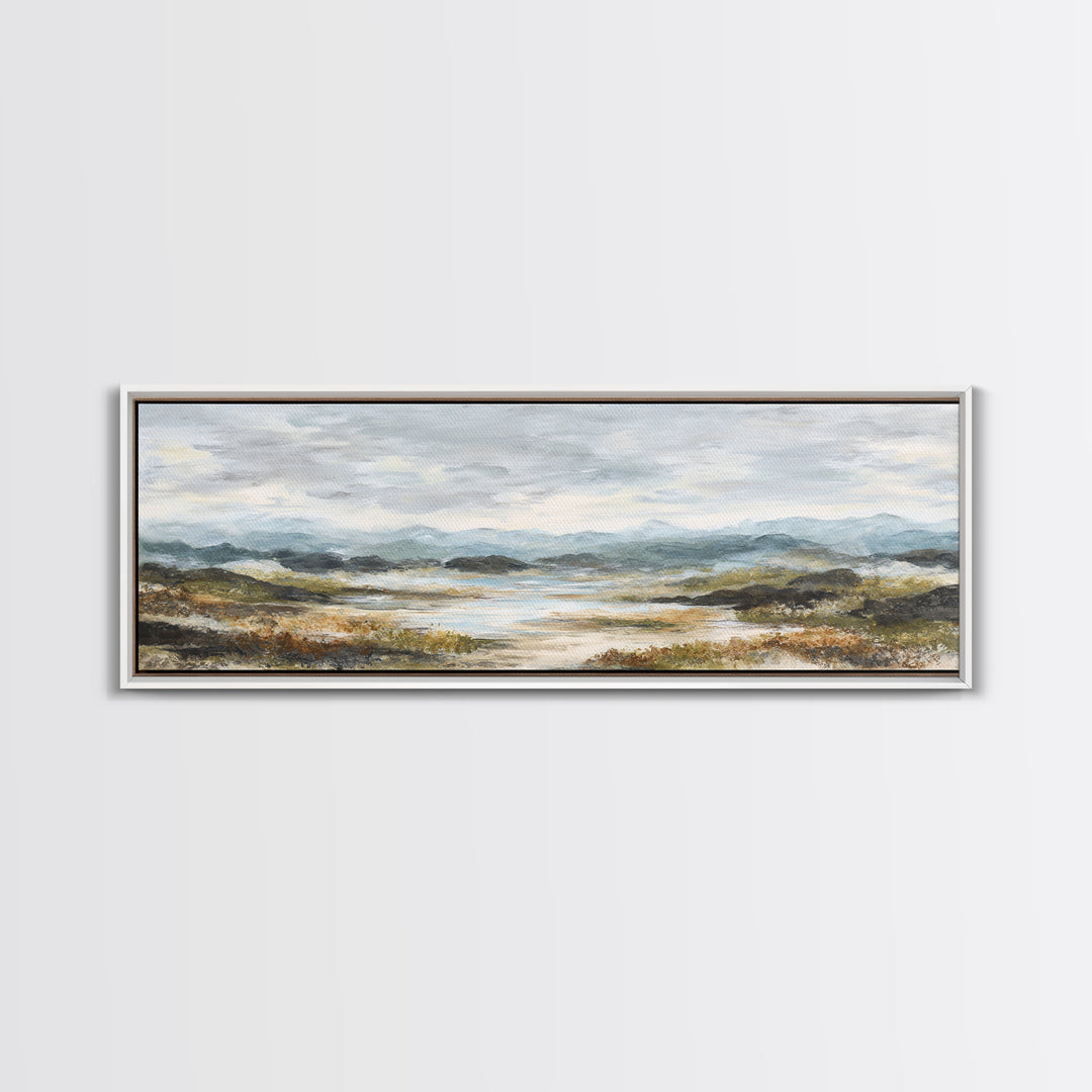 Soft Romantic Landscape Framed Canvas Print, Above Bed Art, Sage Green Wall Art, Bedroom Decor, Serenity, Modern Decor, ABA-3x1-57