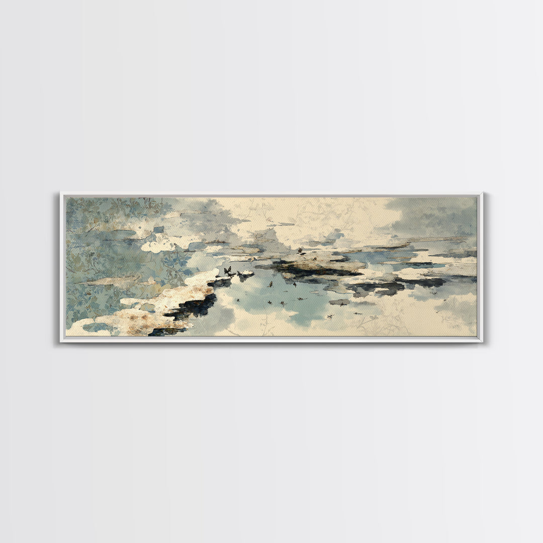 Japandi Ink Shapes Framed Canvas Print, Above Bed Art, Digital Print, Bedroom Decor, Fine Art, Serenity, Living Room Wall Art, ABA-3x1-58