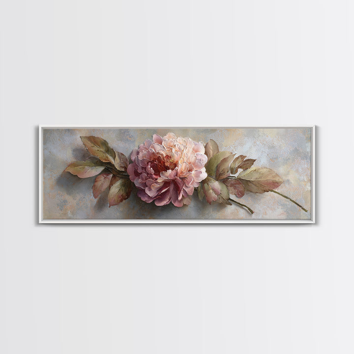Romantic Oversized Peony Bloom on Warm Linen Canvas Print, Above Bed Art, Printable Art, Bedroom Decor, Abstract Art, Serenity, ABA-3x1-66