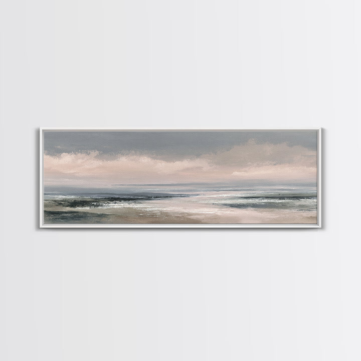 Tranquil Cloudscape with Blush Undertones Framed Canvas Print, Above Bed Art, Western Decor, Bedroom Decor, Fine Art, Serenity, ABA-3x1-69
