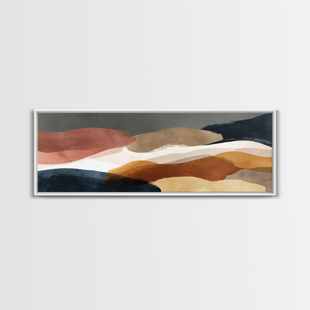 Warm Taupe Abstract Waves Framed Canvas Print, Above Bed Art, Gallery Decor, Bedroom Decor, Abstract Art, Serenity, Wall Art, ABA-3x1-7