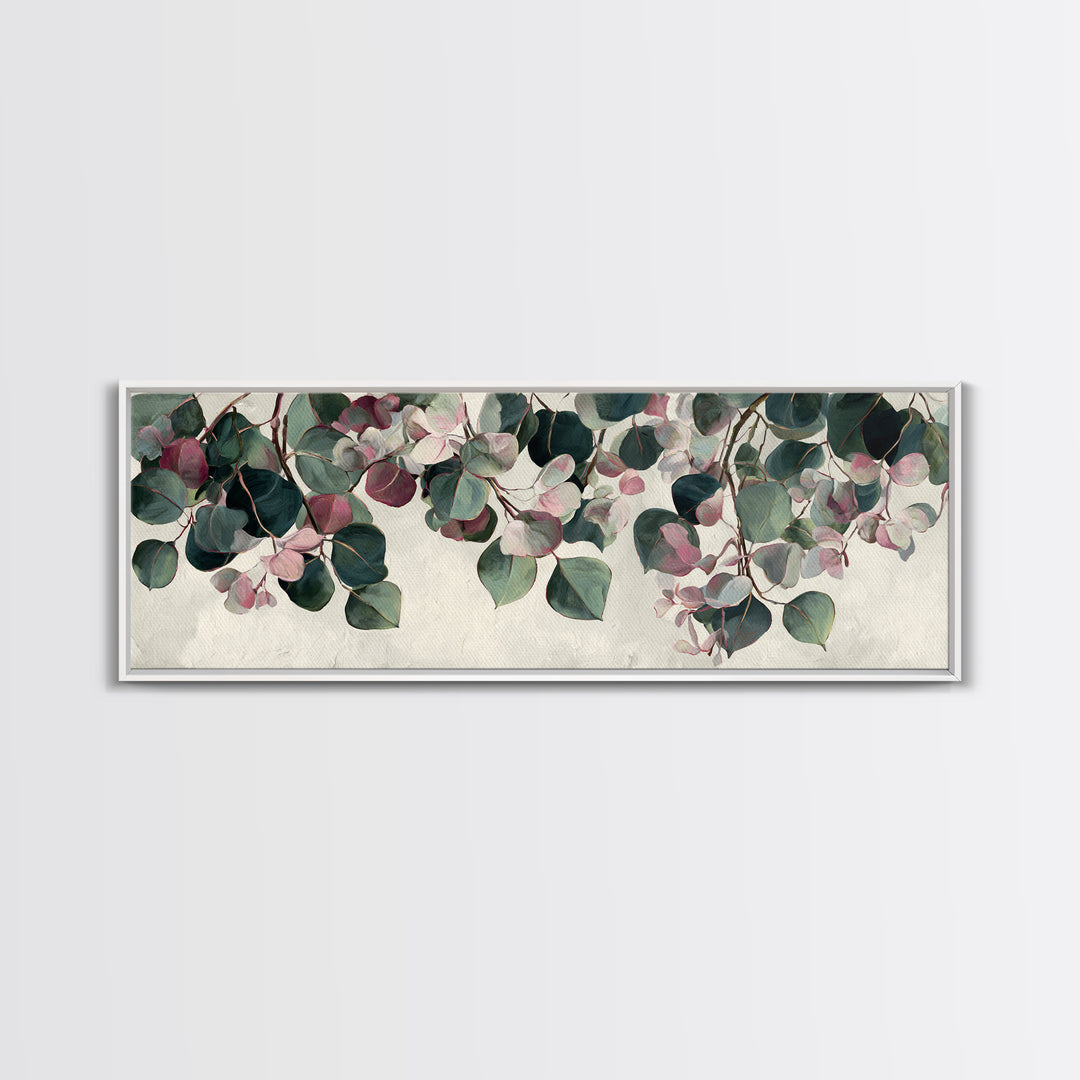 Soft Eucalyptus Branches Arranged Symmetrically Canvas Print, Above Bed Art, Art Print, Bedroom Decor, Watercolor Art, Serenity, ABA-3x1-70