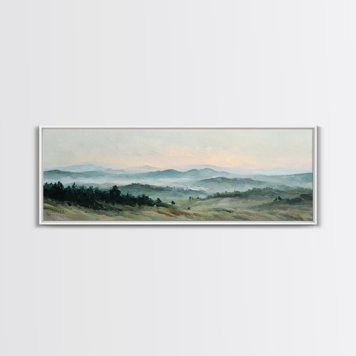 Soft Romantic Landscape Framed Canvas Print, Above Bed Art, Sage Green Wall Art, Bedroom Decor, Serenity, Modern Decor, ABA-3x1-81