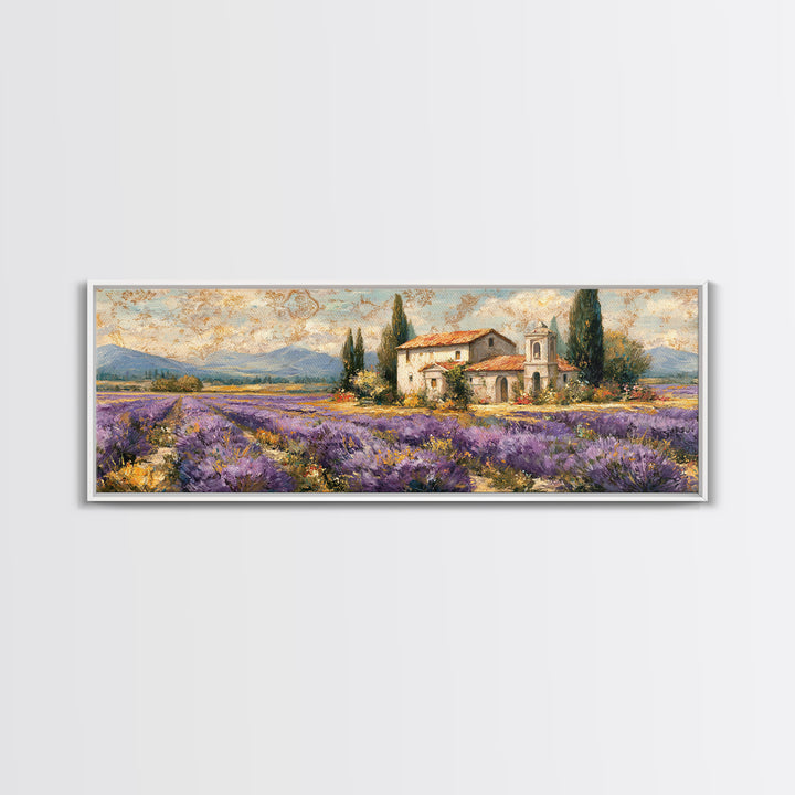 Oversized Lavender Field Canvas Print, Above Bed Art, Mid Century Modern, Bedroom Decor, Serenity, Horizontal Wall Art, ABA-3x1-83