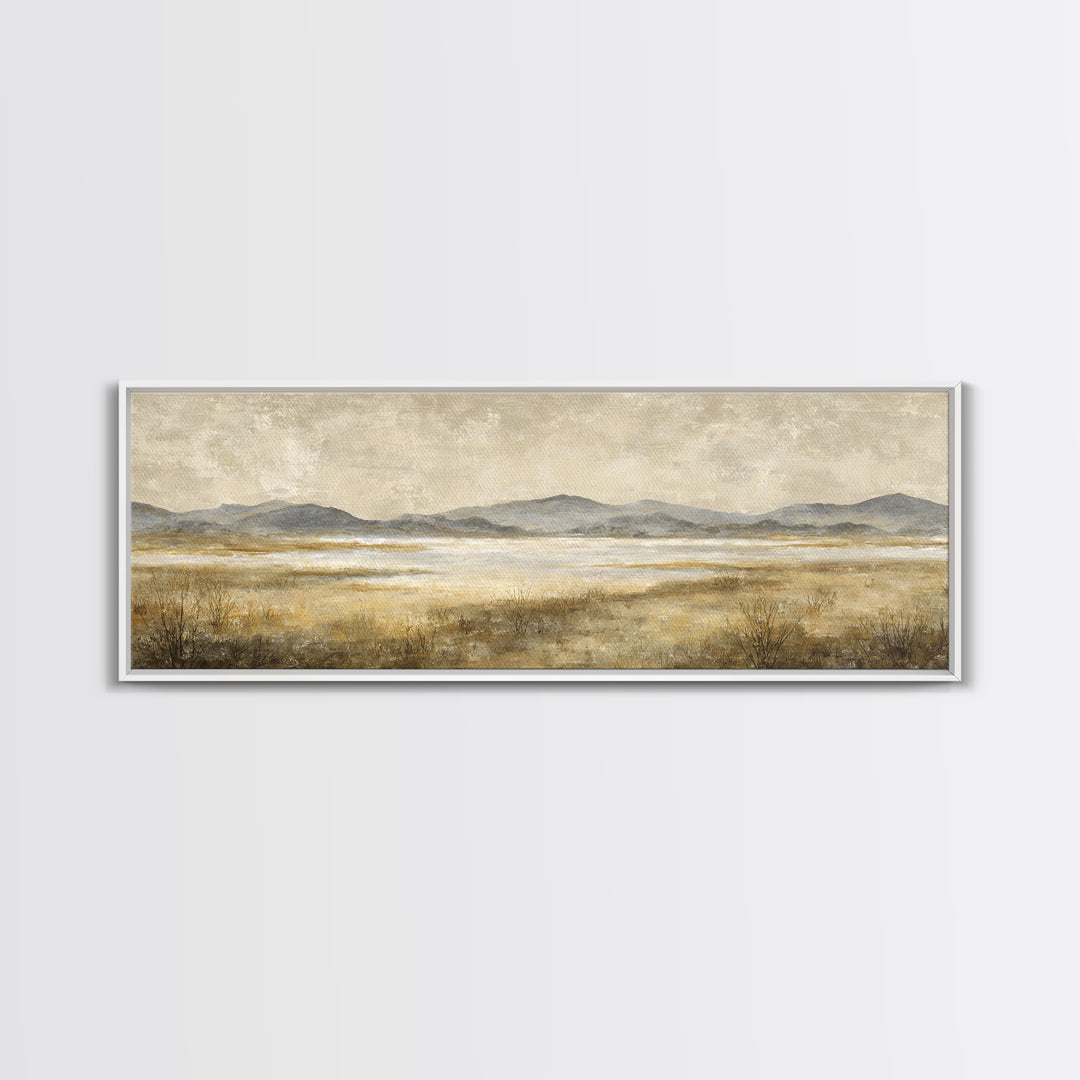 Panoramic Misty Mountain Landscape Framed Canvas Print, Above Bed Art, Bedroom Wall Decor, Bedroom Decor, Fine Art, Serenity, ABA-3x1-89
