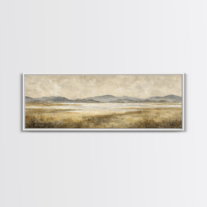 Panoramic Misty Mountain Landscape Framed Canvas Print, Above Bed Art, Bedroom Wall Decor, Bedroom Decor, Fine Art, Serenity, ABA-3x1-89