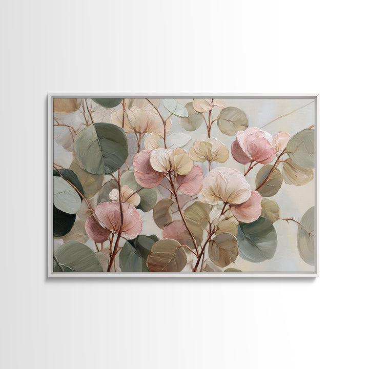 Soft Eucalyptus Branches Arranged Symmetrically Canvas Print, Above Bed Art, Textured Wall Art, Bedroom Decor, Serenity, ABA-3x2-10