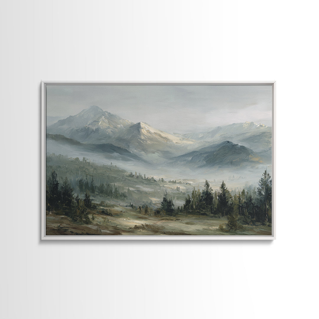 Soft Alpine Horizon Framed Canvas Print, Above Bed Art, Modern Decor, Bedroom Decor, Fine Art, Serenity, Digital Prints, ABA-3x2-100