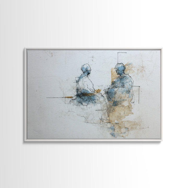 Minimal Two Figure Line Drawing Canvas Print, Above Bed Art, Digital Print, Bedroom Decor, Serenity, Living Room Wall Art, ABA-3x2-12