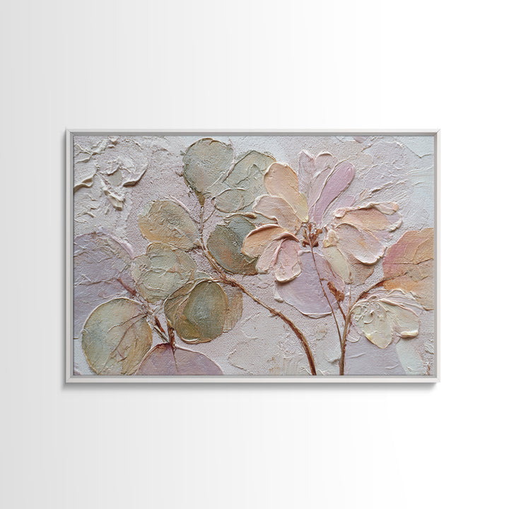 Tonal Botanical Shadows on Plaster Surface Framed Canvas Print, Above Bed Art, Dopamine Decor, Bedroom Decor, Serenity, ABA-3x2-27