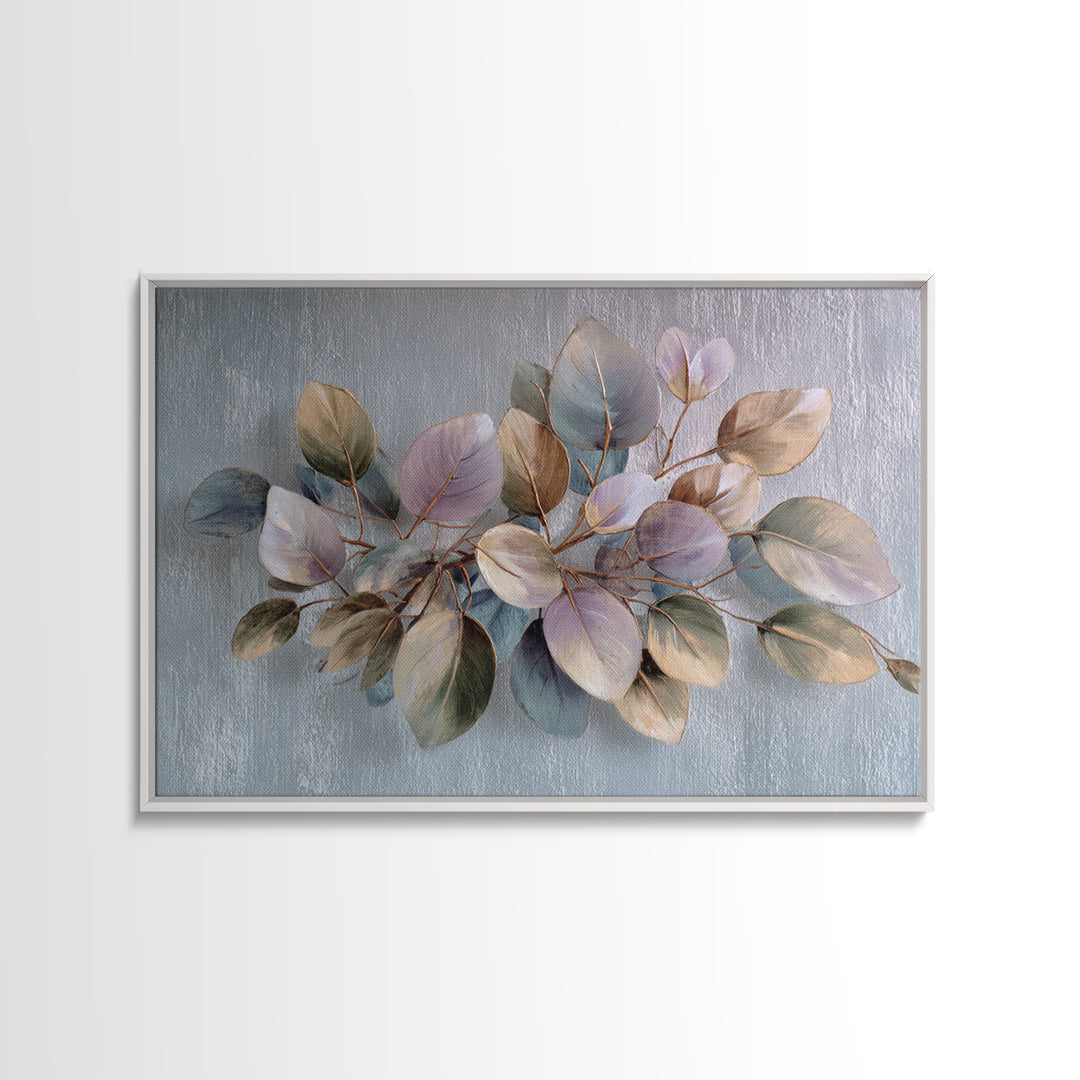 Soft Eucalyptus Branches Arranged Symmetrically Canvas Print, Above Bed Art, Boho Wall Art, Bedroom Decor, Watercolor Art, ABA-3x2-34