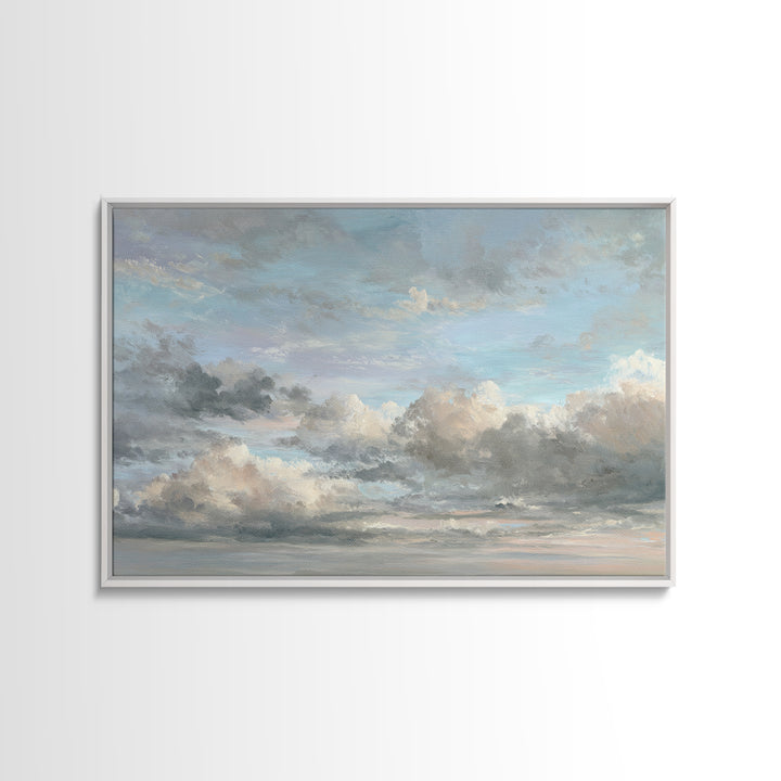 Tranquil Cloudscape with Blush Undertones Canvas Print, Above Bed Art, Japanese Wall Art, Bedroom Decor, Fine Art, Serenity, ABA-3x2-57