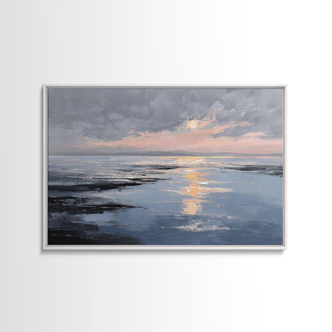 Serene Ocean Tide Seen from Above Canvas Print, Above Bed Art, Western Decor, Bedroom Decor, Oil Painting, Serenity, ABA-3x2-73