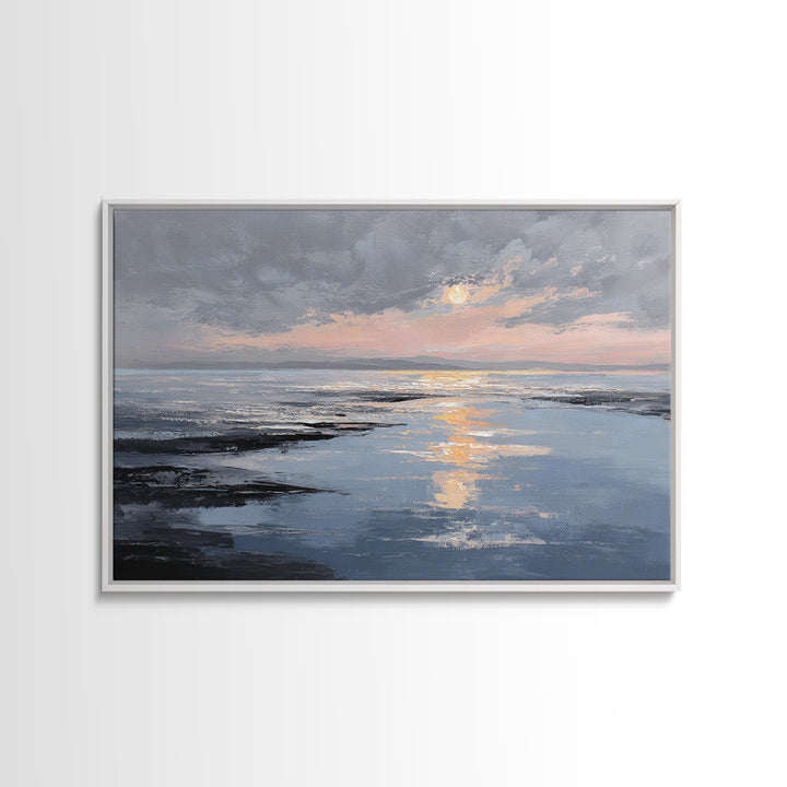 Serene Ocean Tide Seen from Above Canvas Print, Above Bed Art, Western Decor, Bedroom Decor, Oil Painting, Serenity, ABA-3x2-73