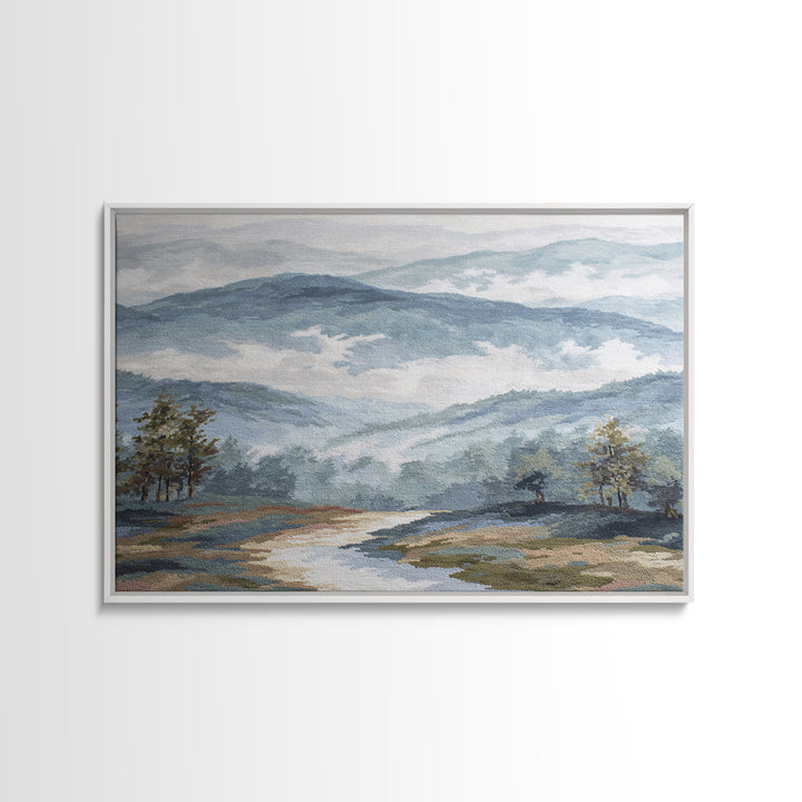 Soft Alpine Horizon Canvas Print, Above Bed Art, 3 Piece Wall Art, Bedroom Decor, Fine Art, Serenity, Textured Painting, ABA-3x2-76