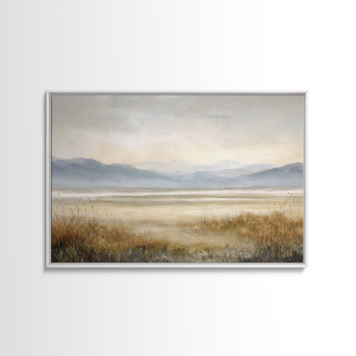 Panoramic Misty Mountain Landscape Framed Canvas Print, Above Bed Art, Home Decor, Bedroom Decor, Fine Art, Serenity, ABA-3x2-77