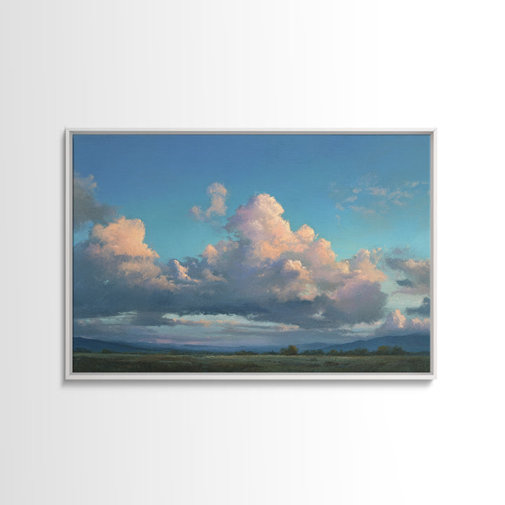 Tranquil Cloudscape with Blush Undertones Framed Canvas Print, Above Bed Art, Printable Art, Bedroom Decor, Fine Art, Serenity, ABA-3x2-9