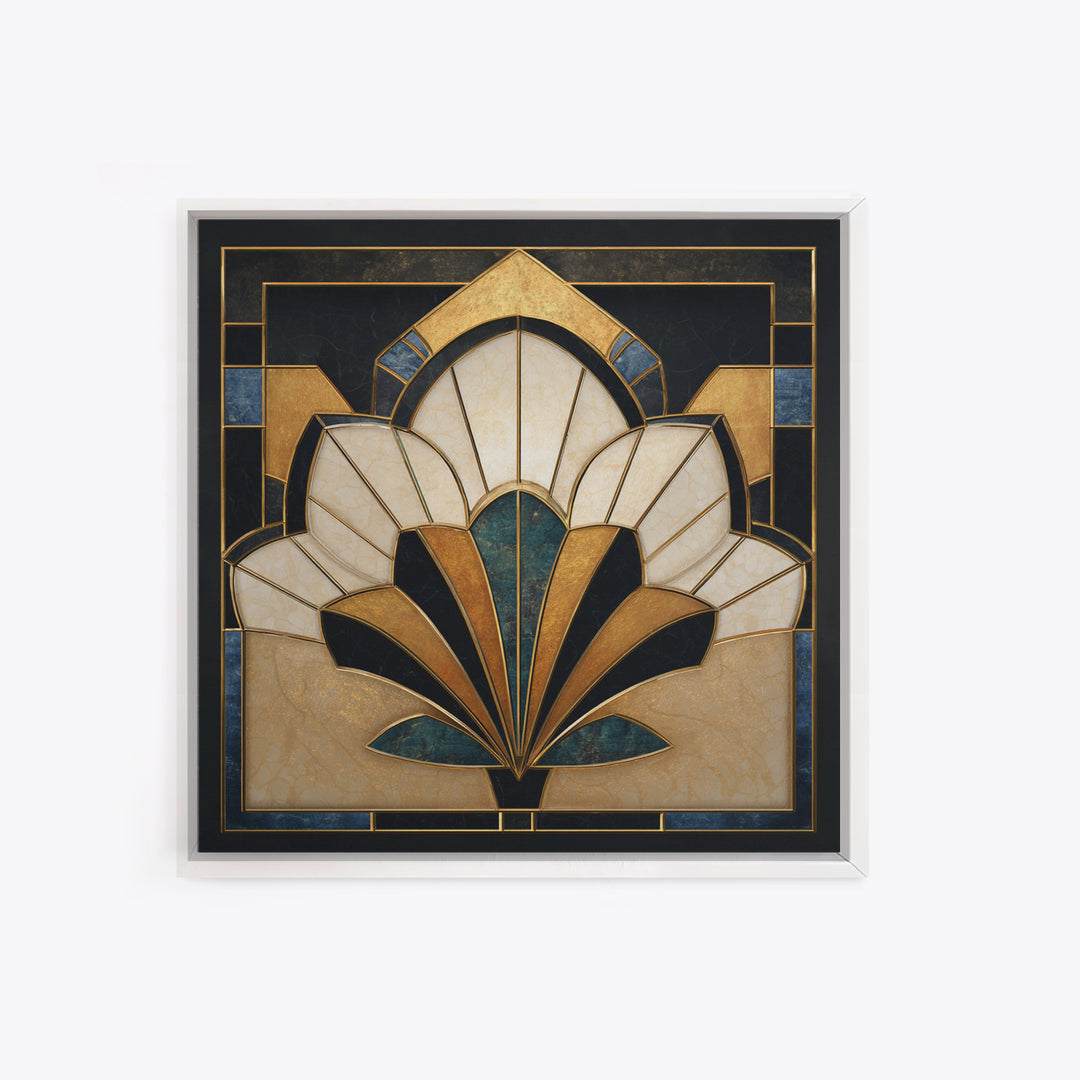 Geometric Lotus Flower Framed Canvas Print, Art Deco Art, Art, Living Room Decor, Oil Painting, Glamour, Art Nouveau, ADA-1x1-12