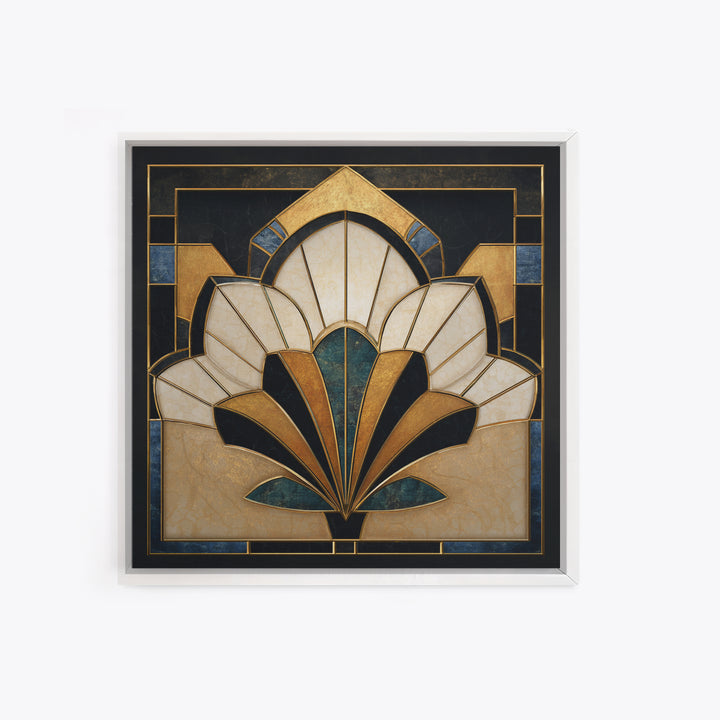 Geometric Lotus Flower Framed Canvas Print, Art Deco Art, Art, Living Room Decor, Oil Painting, Glamour, Art Nouveau, ADA-1x1-12