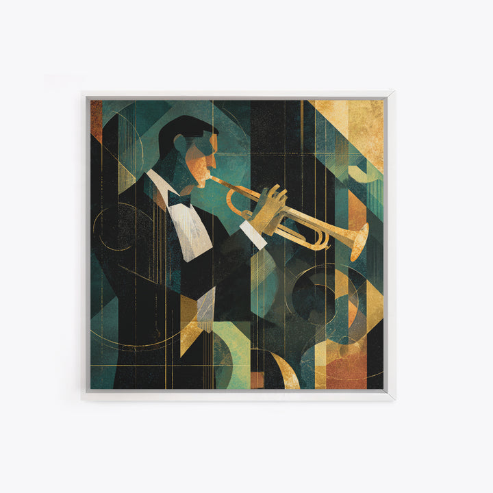 Jazz Trumpet Player Framed Canvas Print, Art Deco Art, Art Print, Living Room Decor, Oil Painting, Glamour, Printable Art, ADA-1x1-28