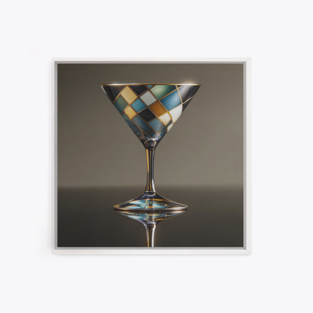 Luxury Cocktail Glass Framed Canvas Print, Art Deco Art, Textured Painting, Living Room Decor, Abstract Art, Glamour, ADA-1x1-29