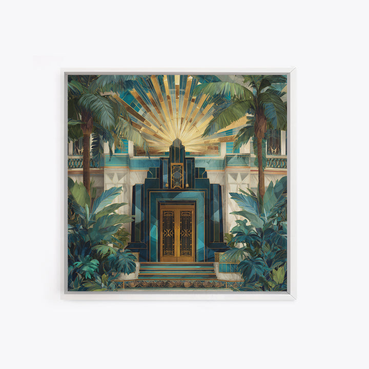 Tropical Hotel Facade Framed Canvas Print, Art Deco Art, Room Decor, Living Room Decor, Fine Art, Glamour, Digital Art, ADA-1x1-40
