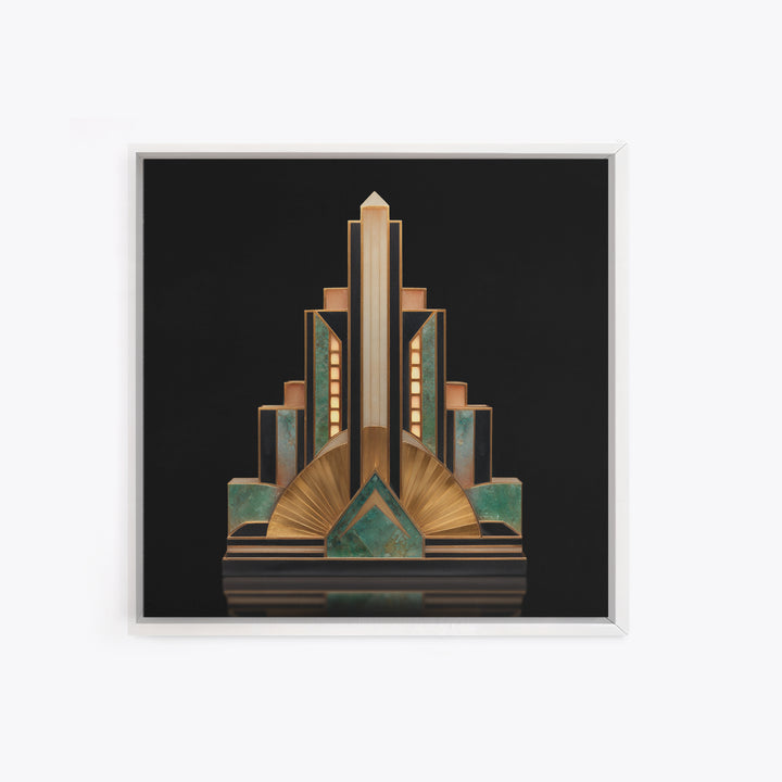 Stylized Skyscraper Crown Framed Canvas Print, Art Deco Art, Art Deco Wallpaper, Living Room Decor, Fine Art, Glamour, ADA-1x1-46