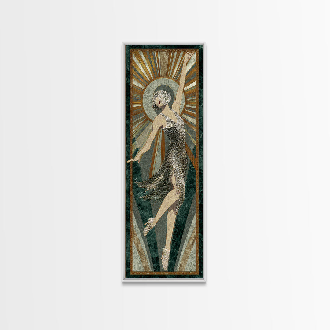 Deco Dancer in Beaded Dress and Angular Canvas Print, Art Deco Art, Downloadable Art, Living Room Decor, Watercolor Art, ADA-1x3-67