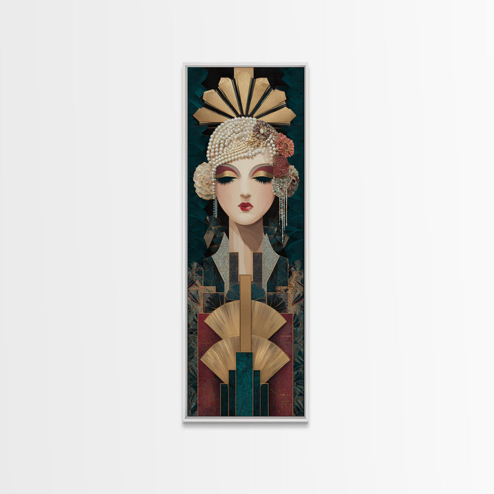 Flapper Portrait with Pearl Strands and Dramatic Canvas Print, Art Deco Art, Fine Art Print, Living Room Decor, Glamour, ADA-1x3-74